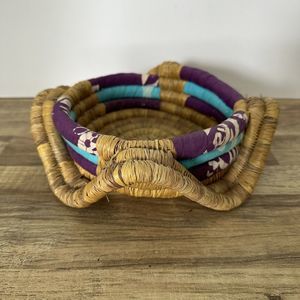 Hand Woven Grass Basket Boho Style Funky Grass And Fabric Basket Granny Decor